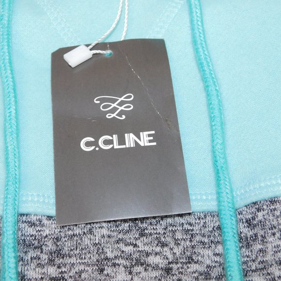 C. Cline Hoodie NWT Aqua Black & Gray Size Large - Picture 8 of 11